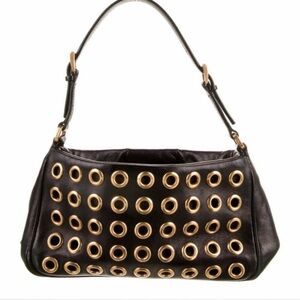 Prada Black and Gold Eyelet Shoulder Bag